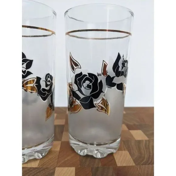 Vintage cocktail glass Black and Gold roses barware, Japanese Glassware set - Picture 4 of 7